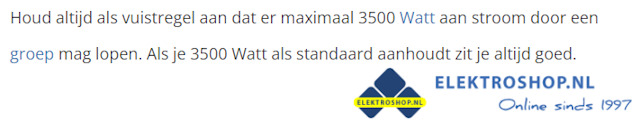 3500 Watt maximaal op een groep gezekerd met 16 ampere is de vuistregel