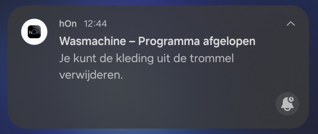 hOn-app notificatie bij Haier X Series 11 wasmachine zoals HW100-BD14397U1S en HW110-BD14397U1